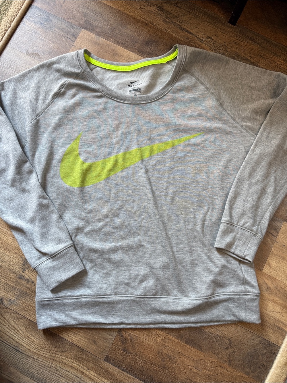 Nike Light Gray Crewneck Sweatshirt with Neon Yellow Swoosh